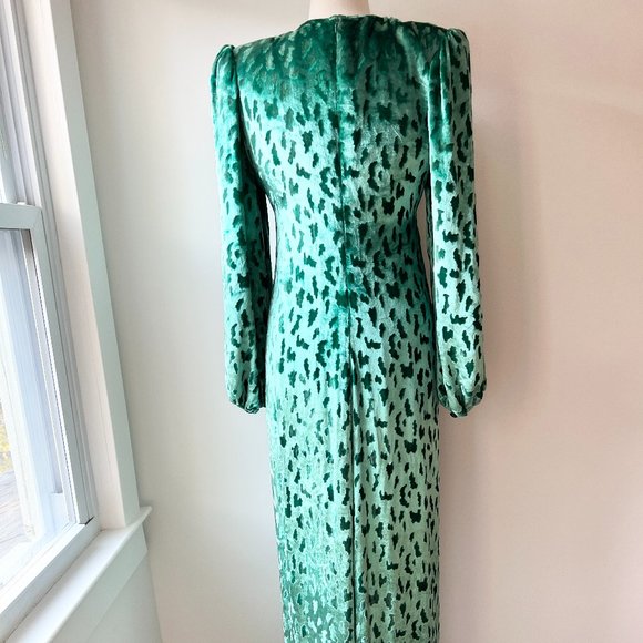 1980s RARE Oscar de la Renta green Velvet evening dress gown - Picture 5 of 10